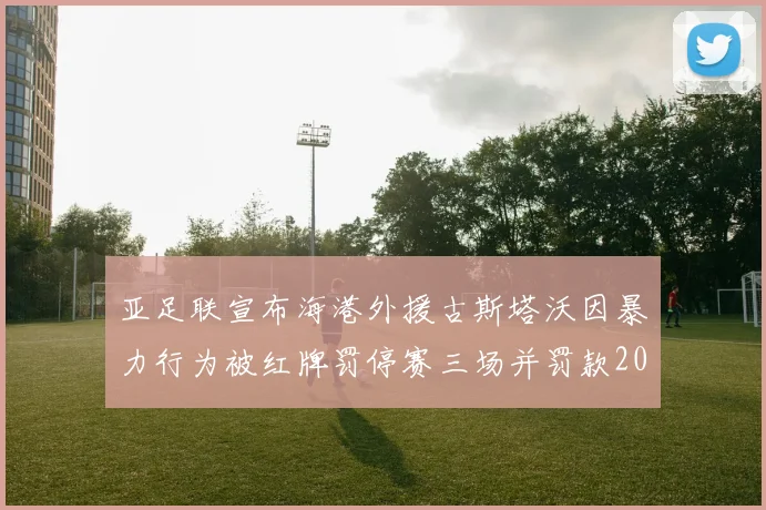 亚足联宣布海港外援古斯塔沃因暴力行为被红牌罚停赛三场并罚款2000美元